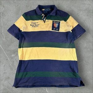 Polo By Ralph Lauren Shirt Mens XL Blue‎ Yellow Striped Athletic Div Rugby Crest